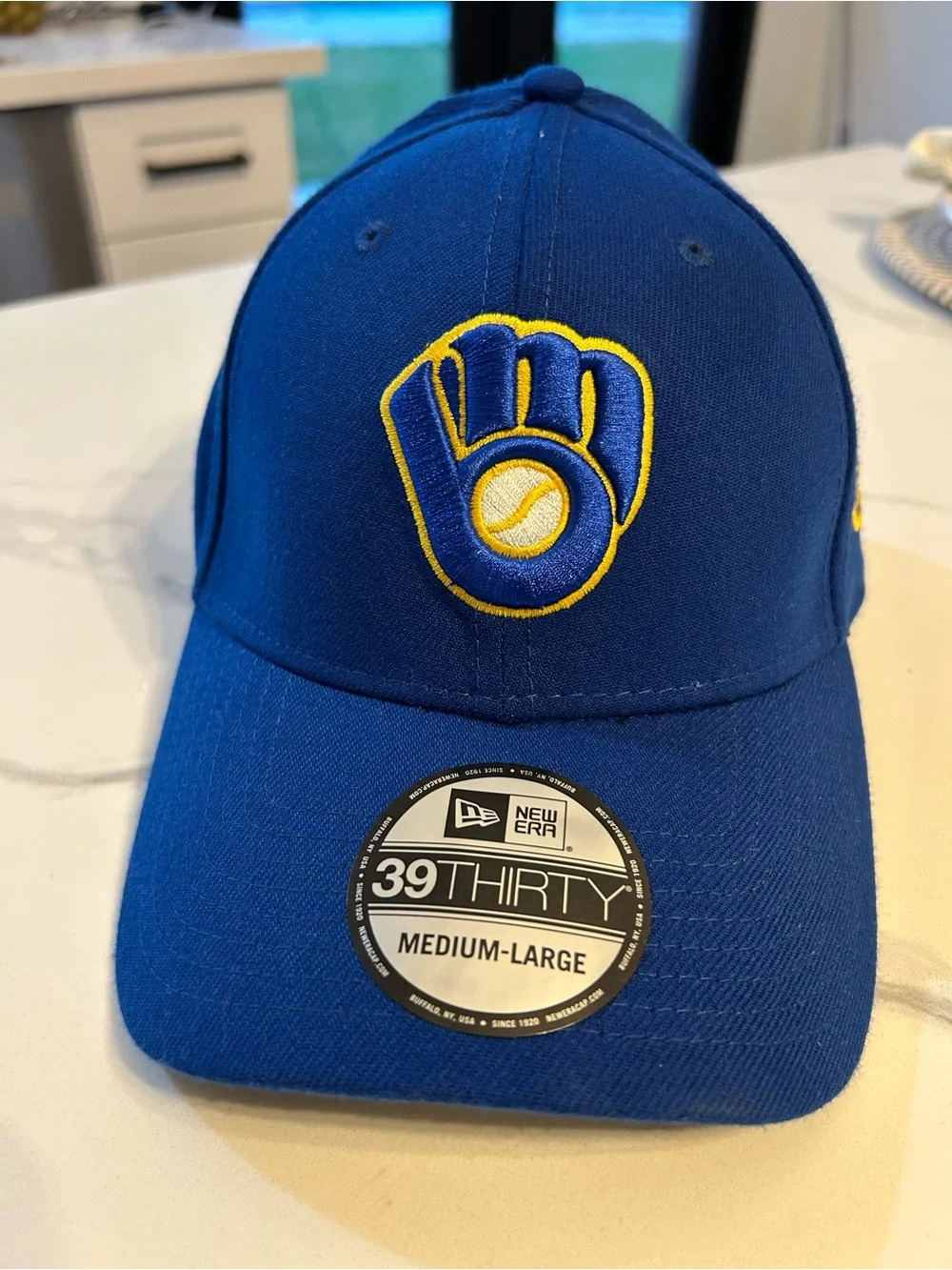 New Era Milwaukee Brewers Blue and Yellow Baseball Cap with Embroidered